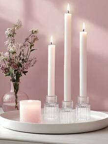 Crystal Candlestick & Colored Candle Set, 3 Crystal Candlesticks , 4 10inch Colored Cone Smokeless Candles – Wedding & Dining Table Ambiance Decoration