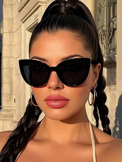 1 Pair Retro Cat-Eye Black Sexy European & American Style Sunglasses, Suitable For Music Festivals, Travel, Vacation, Sports, Driving, Festivals, Beach, Outings, Summer Accessories, Family Outings, UV Protection, Golf, Hiking, Elegant Dress, Street Style Accessories, Vacation Ambience, Sports, Parties, Outdoor Activities, Street Style, Fishing, Outdoor Activities, Holidays, Sun Protection, Vacation For Summer Beach Vacation,Outdoor,Travel