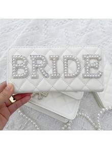 1 Pc Pearl Bride Clutch Bag Bridal Shower Wedding Engagement Honeymoon Trip Bachelorette Hen Party Decoration Wifey Mrs Gift Present, Elegant Pearl Bag - White - View 11