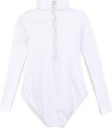 Girls' Basic Turtleneck Long Sleeve Leotard With Durable Snaps, Front, Zipper Back