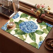1 Stück Blau Hortensie & Grün Blatt Muster Saugfähige Matte, Küchen Arbeitsplatten Geschirr Abtropfmatte mit Gummiboden, Party Dekoration, Super Saugfähig Flecken verbergend Teller Abtropfmatte, Saugfähig Weich Diatomeenerde mit Gummi Rückseite Multifunktions Küchen & Heim Matte, Geeignet für Kaffeemaschine Geschirrständer Schnell Trocknende Matte, Küchen Arbeitsplatte Kaffeetasse Geschirr Abtropfmatte