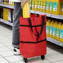 Portable Folding Grocery Shopping Trailer, Light Trolley With Wheels, Backable Bag, Shopping Bag For Express Delivery, Household Trolley, Lightweight, Home Supermarket Shopping, Fashionable, Waterproof, With Zipper Outdoor Decor,Shopping Bag With Wheels Foldable Grocery Shopping Cart Tug Portable Female Large Capacity Bag Home Supermarket