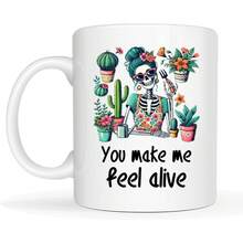 Mom Skull Coffee Mug 11oz - Skull With Plants & Tools, 'You Make Me Feel Alive' - Unique Gift For Plant Lovers, Moms, Gardening Enthusiasts & Dark Aesthetic Fans - 11oz - View 3