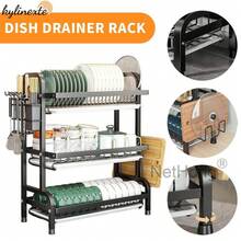 2/3 Tier Dish Drainer Plate Rack With Drip Draining Plate Bowl Tray Sink Drying UK - 2-tier - View 9