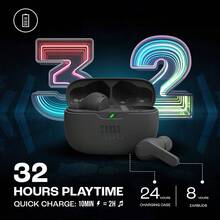 JBL Vibe Beam 真无线耳机，低音强劲，蓝牙 5.2，防水防尘，支持 VoiceAware 免提通话，电池续航时间长达 32 小时 - 白色 - 查看 9
