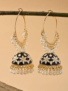 一对经典复古彩色油滴铃铛吊坠耳环，波西米亚风格水晶耳环，适合女性日常及节日佩戴 - 水鑽型 - 查看 4