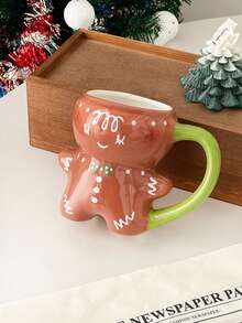 可爱卡通圣诞姜饼人情侣陶瓷杯、茶杯、果汁杯、咖啡杯 - 彩色 - 查看 4