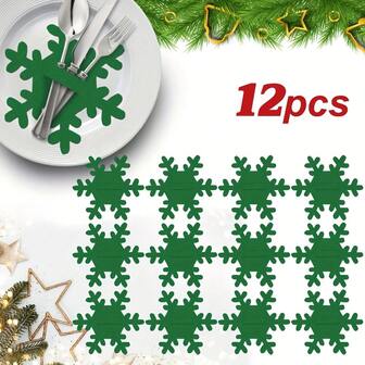 12pcs Christmas Felt Snowflakes, Christmas Cutlery Holders, Christmas Placemats, Party Table Decor To Add Color To Your Holiday Party Table, Suitable For Christmas And Various Festival Parties