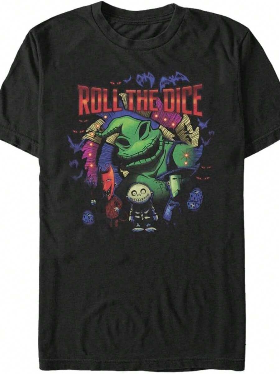 Unisex Nightmare Before Christmas Oogie Dice Organic Short Sleeve T-Shirt - 黑色 - 查看 1