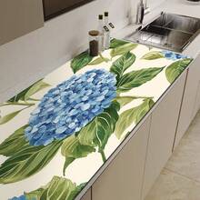 1 Stück Blau Hortensie & Grün Blatt Muster Saugfähige Matte, Küchen Arbeitsplatten Geschirr Abtropfmatte mit Gummiboden, Party Dekoration, Super Saugfähig Flecken verbergend Teller Abtropfmatte, Saugfähig Weich Diatomeenerde mit Gummi Rückseite Multifunktions Küchen & Heim Matte, Geeignet für Kaffeemaschine Geschirrständer Schnell Trocknende Matte, Küchen Arbeitsplatte Kaffeetasse Geschirr Abtropfmatte