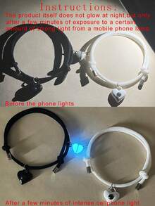 2 pièces/set Bracelet d'amitié/couple lumineux, cœur phosphorescent, design cadenas et corde, accessoires décontractés convenant pour le port quotidien et les cadeaux de vacances - Multicolore - Voir 4
