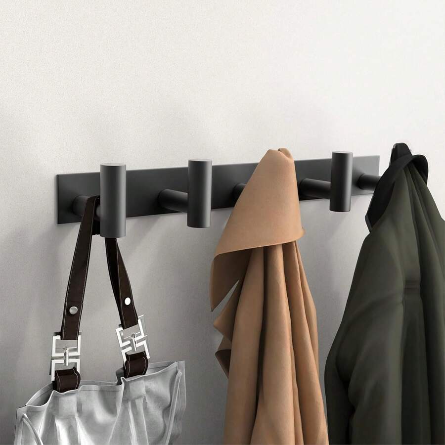Coat Rack Wall Mounted T Shaped Wall Hooks For Hanging, Heavy Duty Stainless Steel Coat Hook Rail For Hat Towel Robes In Bathroom Kitchen Mudroom Entryway - 黑色 - 查看 1