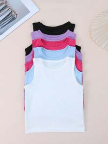 10pcs/Pack Young Girl' Solid Color Camisole Tank Top, Candy Color Minimalist Versatile Undershirt, Suitable For Girls In Spring/Summer - Multicolor - View 4