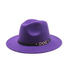 Wool Panama Hat For Men Women Chain Belt Wide Brim Fedora Caps British Style Jazz Hat For Daily Party Club - 紫色 - 查看 6