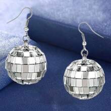 1 Pair 2-3CM Glass Mirror Ball Earrings, Disco Silver Vintage Lamp Earrings, Party Gifts Suitable For Women Holiday Wear