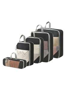 مكعبات تعبئة مضغوطة، حقيبة تخزين الملابس، مجموعة أكياس تخزين السفر، منظم ضغط قابل لإعادة الاستخدام ذو سعة كبيرة، مزدوج الطبقة مزدوج السحاب، مناسب للرجال والنساء في الأعمال أو العطلات أو السفر، مصنوع من مادة النايلون، ضروريات السفر