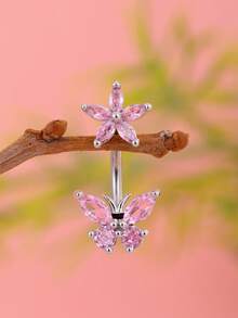 1 قطعة خاتم سرة مرصع بالزركونيا بتصميم الفراشة والنجمة الخماسية