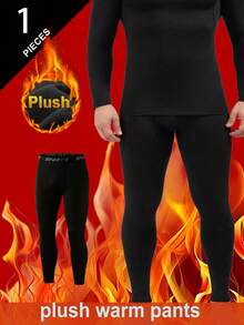 1pc Men's Thermal Pants, Thermal Lined, Solid Black, Warm Bottoms For Cold Weather, Suitable For Outdoor Activities Like Skiing In Autumn/Winter