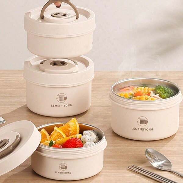 SUS 304 Stainless Steel Insulated Lunch Box Set, With Microwaveable And Heating Design, Compartmentalized, For Working Staff, Student, Outdoor Activities School Supplies,Christmas Gift