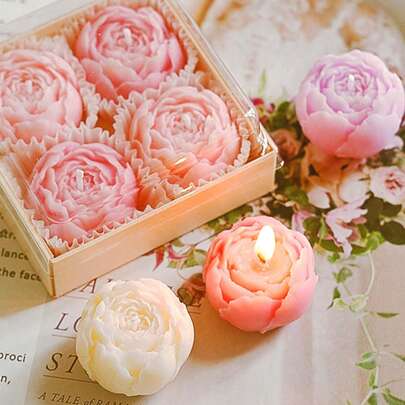 4pcs Handmade Rose Scented Candles, Floral Bouquet Shaped, Women's Gift, Home Decor, Aromatherapy, Suitable For Christmas, Thanksgiving, Valentine's Day, Birthday And Other Holidays, Perfect Gift For Mother, Sister, Child, Lover, Friend And Family