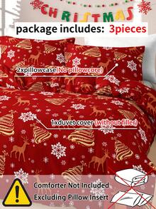 3pcs Christmas Red Plaid Santa Claus & Snowflake Print Bedding Set (1 Duvet Cover And 2 Pillow Shams), Soft & Skin-Friendly, Suitable For All Seasons, Christmas Gift - Multicolor - View 9