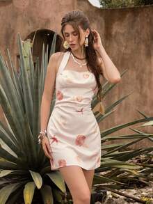 Faeriesty BohoBloom Women's Off-Shoulder Ruffle Dress, Adjustable Tie-Back: Perfect For Casual Outings, Relaxed Street Strolls, Weekend Social Gatherings, And Fashionable Urban Adventures. - Pink - View 5