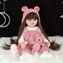 About 55cm Realistic Reborn Dolls With Long Hair Cute Big Eyes Simulation Doll Accompanying Toys Can Be DIY Hairstyles Birthday Gifts - Pink - View 3