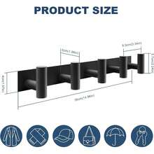 Coat Rack Wall Mounted T Shaped Wall Hooks For Hanging, Heavy Duty Stainless Steel Coat Hook Rail For Hat Towel Robes In Bathroom Kitchen Mudroom Entryway - 黑色 - 查看 3