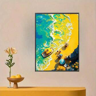 1pc Colorful Beach Scene Diamond Painting, Artist Home Wall Decor, Adult Diamond Painting Kit, 5D DIY Diamond Painting Full Drill Diamond Painting For Beginners, 5D Diamond Painting Kit, Complete Diamond Painting