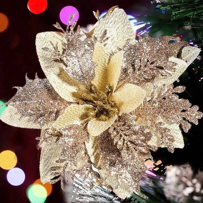 20件/10件/1件人造闪亮叶子，可爱的人造花，可用于圣诞树装饰、客厅和卧室花瓶装饰、婚礼、派对。家居装饰，办公桌装饰。万圣节装饰，感恩节圣诞用品，家居装饰，餐桌装饰，圣诞装饰，万圣节服装，闪亮人造圣诞花，DIY花环，家居装饰，婚礼派对，圣诞礼物装饰，圣诞装饰，节日派对装饰