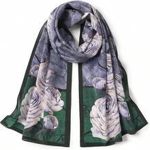 100% Seda de Morera Bufanda Larga para Mujeres de 55"*14" Pañuelo y Bufanda para el Cuello - Toalla Rectangular para el Cabello con Empaque de Regalo - Verde-3 - Ver 19