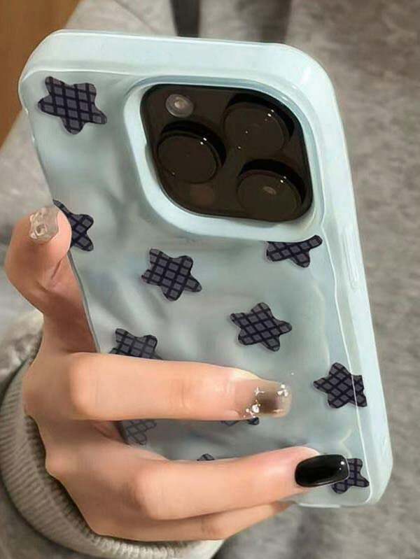 Korean Y2K Black Grid Pattern Star Wrinkle Pattern Phone Case Compatible With IPhone 17 Pro Max 17 Pro 17 Air 16 Pro Max 14 15 Pro 16 Plus 13 12 11 Soft Cover Shell