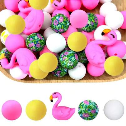 3/25pcs Silicone Flamingo Beads, Suitable For Jewelry Making, Decoration On Earrings, Necklaces, Bags, Pens, Phone Chains, Makeup Brushes, Keychains And Other DIY Projects