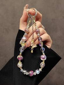 奢华高端水晶珠手链腕带短挂绳带夹，时尚便携链式腕带配件，方便携带，设计适合大多数手机壳，时尚装饰品 - Y2K 灵感 - 彩色 - 查看 2