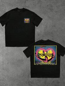 WUTANG Graffiti Art Double Sided Digital Printed 100% Cotton TShirt 1pcs Urban Men's Casual Tee 220g Streetwear Hip Hop Theme Long Tail - màu đen - Xem 1