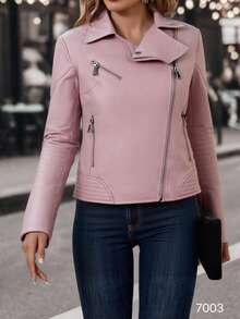 Women's Leather Jacket - Pink - View 3