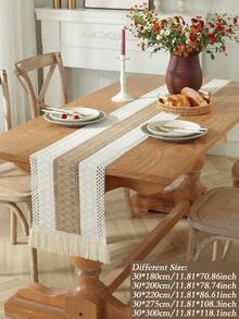 1 件复古钩针亚麻桌旗，带花边流苏，质朴的蕾丝桌面装饰，餐桌保护垫，适用于家庭、派对、婚礼装饰 - 彩色 - 查看 4