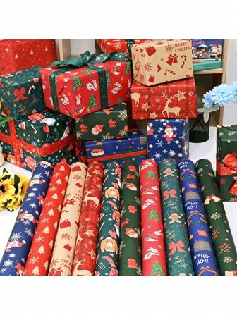 クリスマス 10枚 ラッピングペーパー、クリスマスアップルブーケ、生鮮フラワーギフト、ギフトボックス用ラッピングペーパー