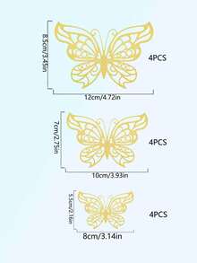 48 件金色蝴蝶装饰 3D 蝴蝶墙饰、蝴蝶派对装饰、生日装饰、蝴蝶工艺品、蛋糕装饰、墙贴房间装饰，适合婴儿、女孩和儿童