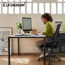 ELFORDSON Ergonomic Office Chair, Adjustable Lumbar Support Desk Chairs For Home Office, Mid-Back Swivel Mesh Computer Chair With Flip-Up Armrests, Tilt Function, Black & White - Black - View 8