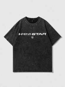 Unisex Star Graphic Letter Print T-Shirt - Casual Loose Fit Hip Hop Tee For Fashion-Forward Style And Versatility - Màu xám đen - Xem 5