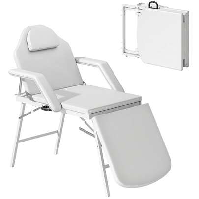  HOMCOM Portable Massage Table, 3 Section Adjustable Beauty Bed, Foldable Massage Bed With Face Hole, Recliner Chair With Removable Headrest And Armrests For Spa, Lash, Tattoo, White