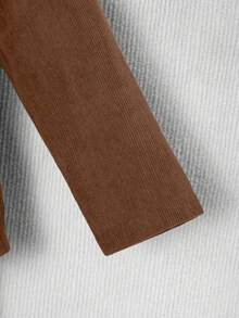 2pcs Young Boy Street Casual Solid Color Corduroy Letter Embroidery Pocket Long Sleeve Shirt And Solid Color Pants Set, Suitable For Daily Gathering, Vacation, And Outdoor Activities