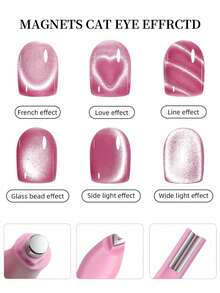 三合一心形3D磁性美甲贴纸，猫眼效果，双条纹和蛇月图案 | 专业美甲工具及用品，适用于真指甲和假指甲/按压式指甲