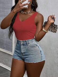 3pcs/Set Solid Color Sleeveless V-Neck Casual Top - White+Red+Black - View 5