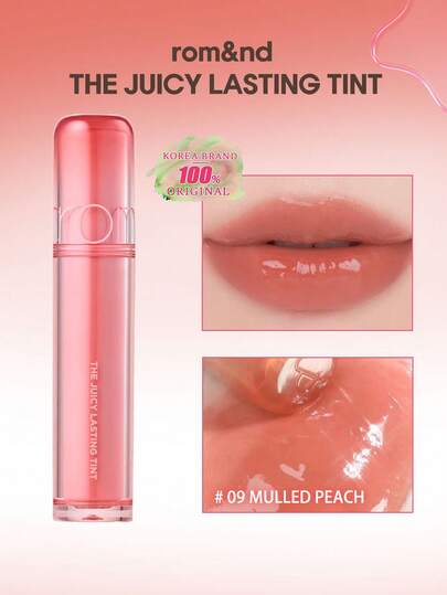 Rom&nd Brillant à lèvres longue tenue Romand 09 Peach Hot Drink, brillance hydratante comme une gelée, brillant comme du verre, non collant, superposable, léger et longue tenue, applicateur en forme de cœur incliné, format de poche, prêt à l'emploi, éclat de bureau en 5 secondes, maquillage coréen, 3,5g/0,12oz