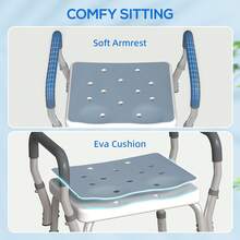 HOMCOM Portable Shower Stool, Non-Slip Shower Chair With Adjustable Height And EVA Cushion, Rust-Free Aluminium Bath Chair For Elderly, Disabled, Light Blue - Blue - View 5
