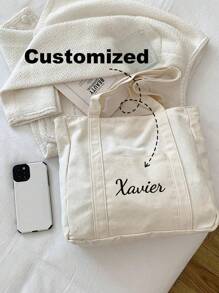 Personalized Pet Photo And Name Tote Bag, Large Capacity Shoulder Bag For Work, Travel, College Students Letter Portable, Multifunction, Versatile, Lightweight, Functional, Practical For Anniversaries, For Christmas, For Fall/Autumn, For Holiday/ Vacation, For Outdoors/Outings/Travel/Hiking/Stadium/Sports/Climbing,All-Purpose,Large Capacity,Versatile,Multifunction,Colorful,Cute,Adorable,Contracted,Funny,Kawaii,Y2K,Minimalist,Commuting,Business Casual,Basics,Custom,Personalized,Unique,Customized,Ideal Gifts For Him,Ideal Gifts For Her,Her,Family,Friends,Girlfriend,For Anniversaries,For Birthdays,For Holiday/ Vacation,For Outdoors/Outings/Travel/Hiking/Stadium/Sports/Climbing,For Business/Commute/Work/Office,Vacation