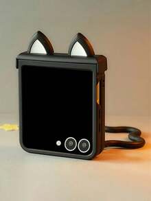 Süße 3D Katzenohren Stern Armband schwarze Handyhülle kompatibel mit Samsung Galaxy Z Flip 6 5 Z Flip4 3 5G Z stoßfeste Hülle Scharnier Schutzhülle - Schwarz - Übersicht 3