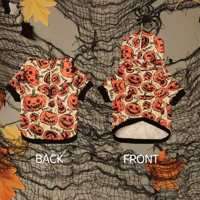 Halloween Pet Dog Hoodie, Pumpkin Smiling Face All-Over Print Pet Hooded Sweatshirt, Halloween Pet Costume Apparel, Suitable For Small/Medium Dogs Cats, Perfect For Halloween Party